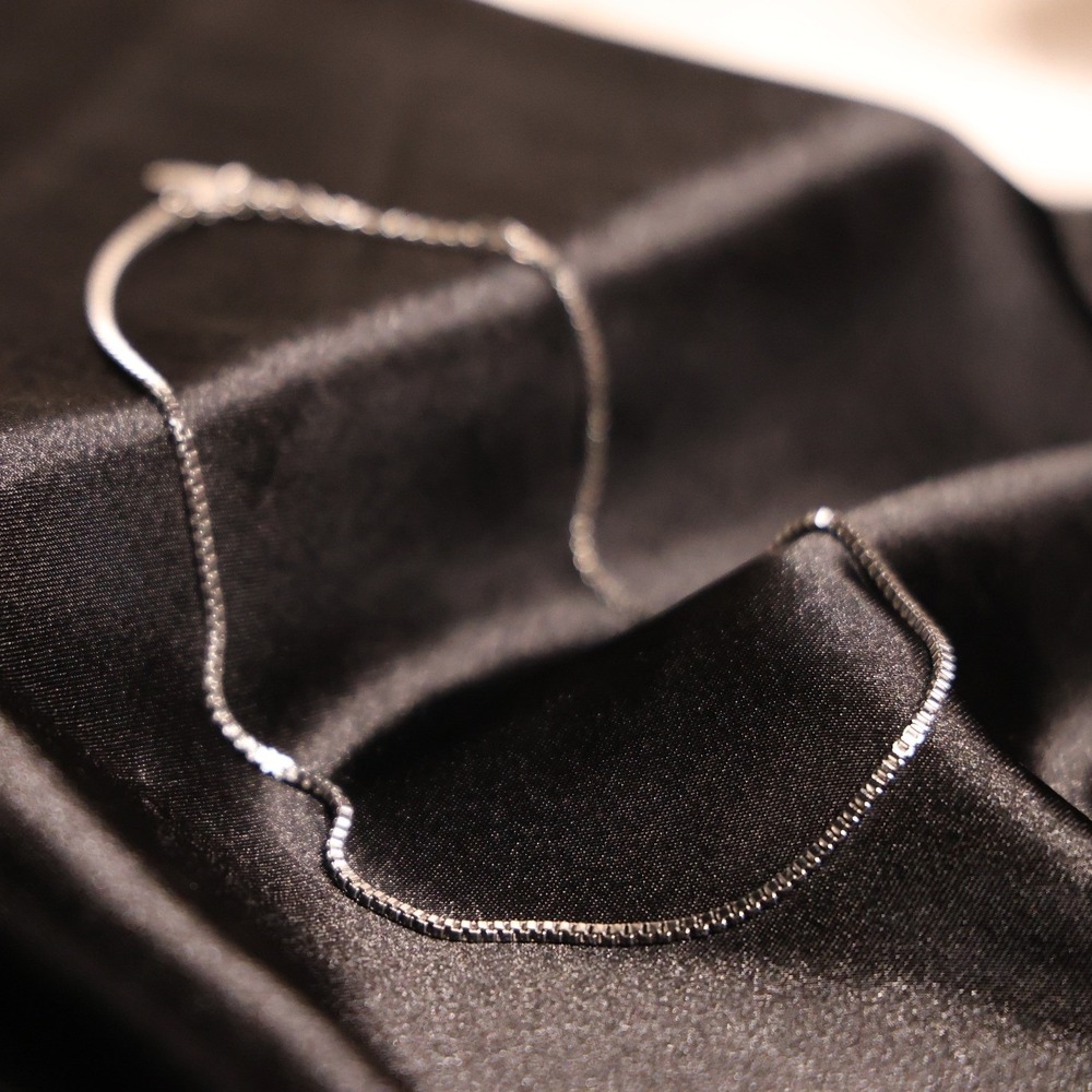 Silver Box Chain Necklace Minimalist Layering Square Link 18 Inch JW004